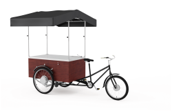 Cykel med försäljningsstånd med tvätt och vatten, Gastrobike (cykel framför)