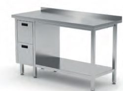 RESTSALG- Stålbord fra polgast med skuffer venstre side - 900x600x850 mm