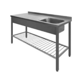 RESTVERKOOP - Stalen tafel met spoelbak en geribbeld onderblad - 1400x700x850 mm